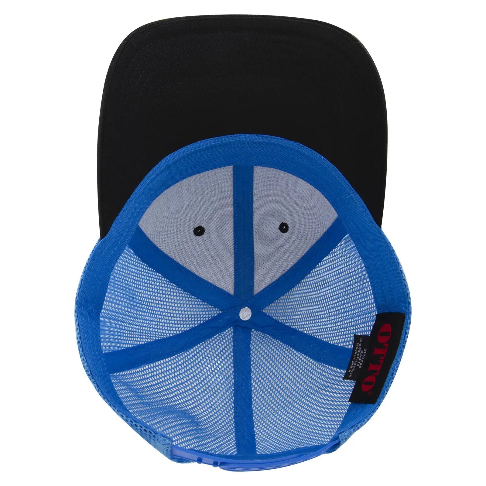 OTTO 83-473 6 Panel Low Profile Mesh Back Trucker Cap - Blk/Blk/N.Blue - Blk/Blk/N.Blue / 6 1/2’’ - 7 5/8’’