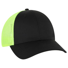 OTTO 83-473 6 Panel Low Profile Mesh Back Trucker Cap - Blk/Blk/N.Grn - Blk/Blk/N.Grn / 6 1/2’’ - 7 5/8’’
