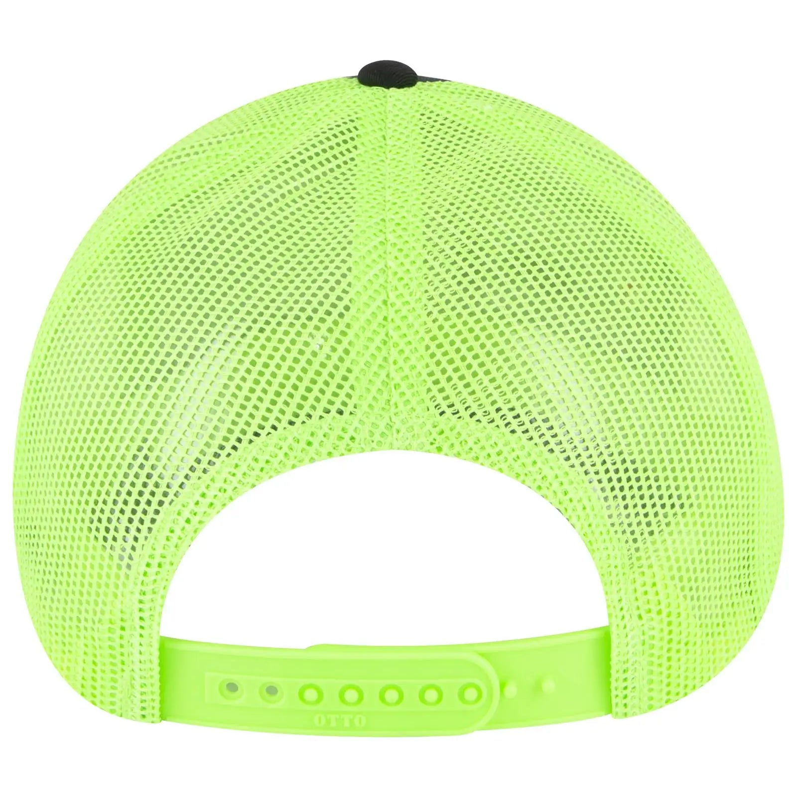 OTTO 83-473 6 Panel Low Profile Mesh Back Trucker Cap - Blk/Blk/N.Grn - Blk/Blk/N.Grn / 6 1/2’’ - 7 5/8’’