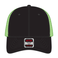 OTTO 83-473 6 Panel Low Profile Mesh Back Trucker Cap - Blk/Blk/N.Grn - Blk/Blk/N.Grn / 6 1/2’’ - 7 5/8’’