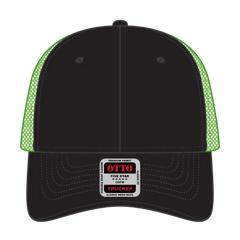 OTTO 83-473 6 Panel Low Profile Mesh Back Trucker Cap - Blk/Blk/N.Grn - Blk/Blk/N.Grn / 6 1/2’’ - 7 5/8’’
