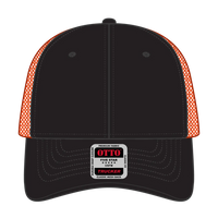 OTTO 83-473 6 Panel Low Profile Mesh Back Trucker Cap - Blk/Blk/N Org - Blk/Blk/N Org / 6 1/2’’ - 7 5/8’’