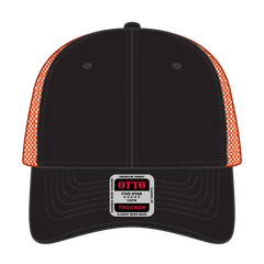OTTO 83-473 6 Panel Low Profile Mesh Back Trucker Cap - Blk/Blk/N Org - Blk/Blk/N Org / 6 1/2’’ - 7 5/8’’