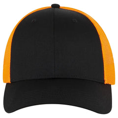 OTTO 83-473 6 Panel Low Profile Mesh Back Trucker Cap - Blk/Blk/N Org - Blk/Blk/N Org / 6 1/2’’ - 7 5/8’’