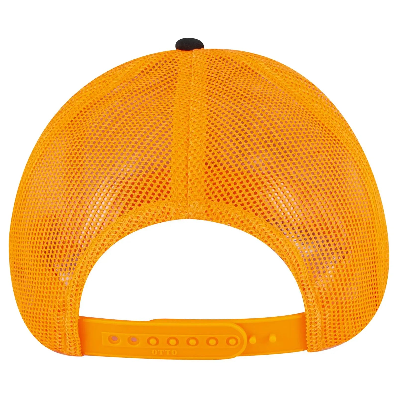 OTTO 83-473 6 Panel Low Profile Mesh Back Trucker Cap - Blk/Blk/N Org - Blk/Blk/N Org / 6 1/2’’ - 7 5/8’’