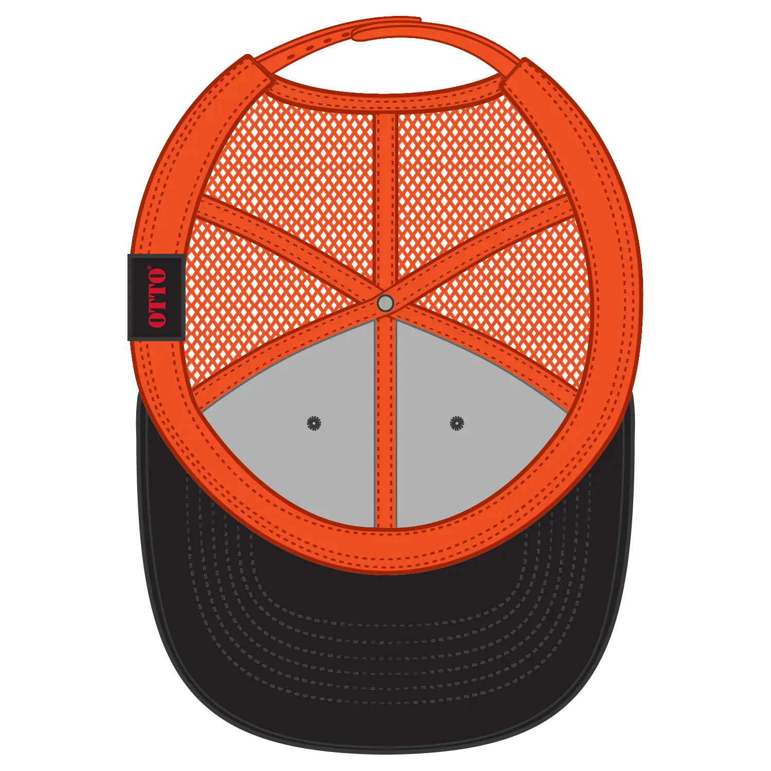 OTTO 83-473 6 Panel Low Profile Mesh Back Trucker Cap - Blk/Blk/N Org - Blk/Blk/N Org / 6 1/2’’ - 7 5/8’’