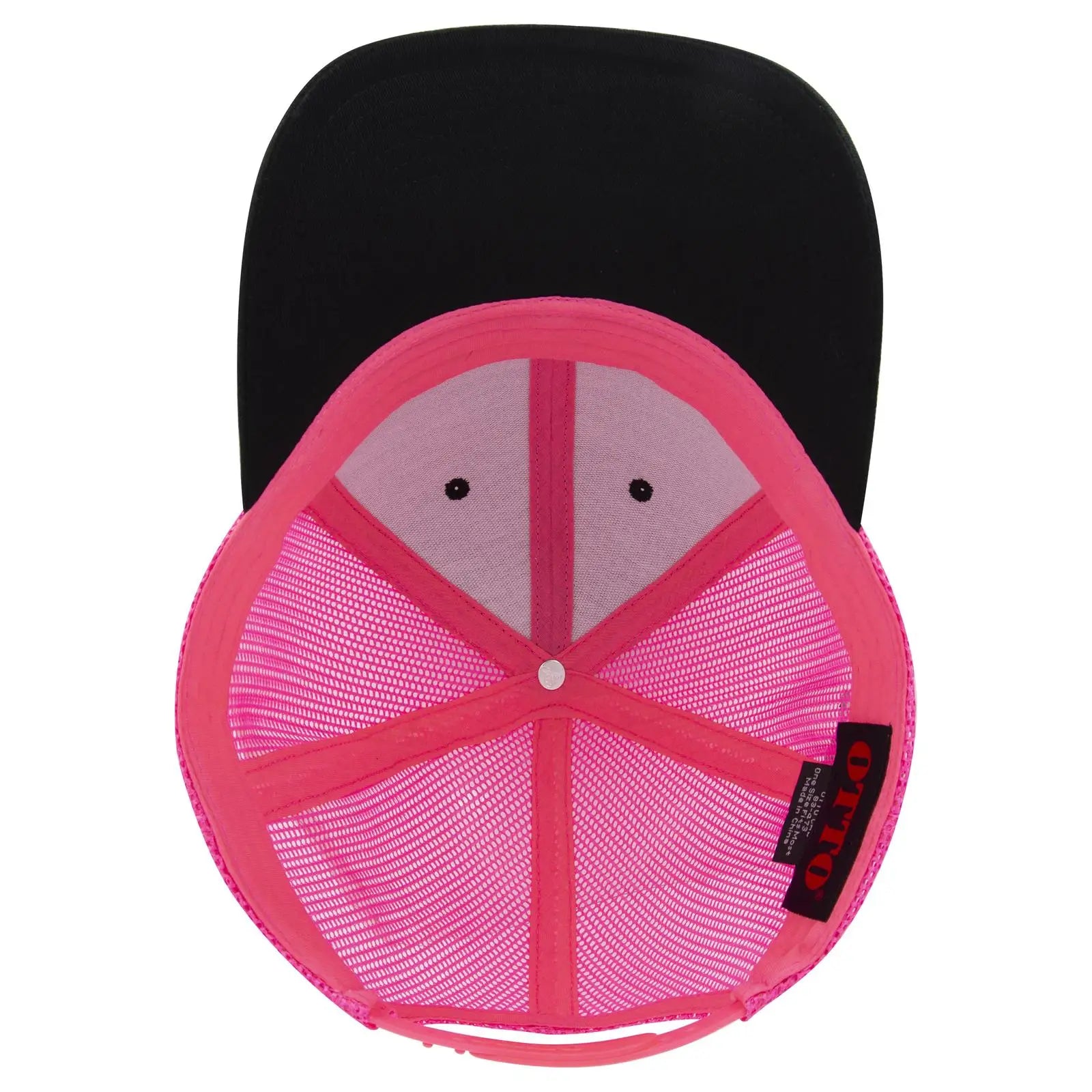 OTTO 83-473 6 Panel Low Profile Mesh Back Trucker Cap - Blk/Blk/N.Pnk - Blk/Blk/N.Pnk / 6 1/2’’ - 7 5/8’’