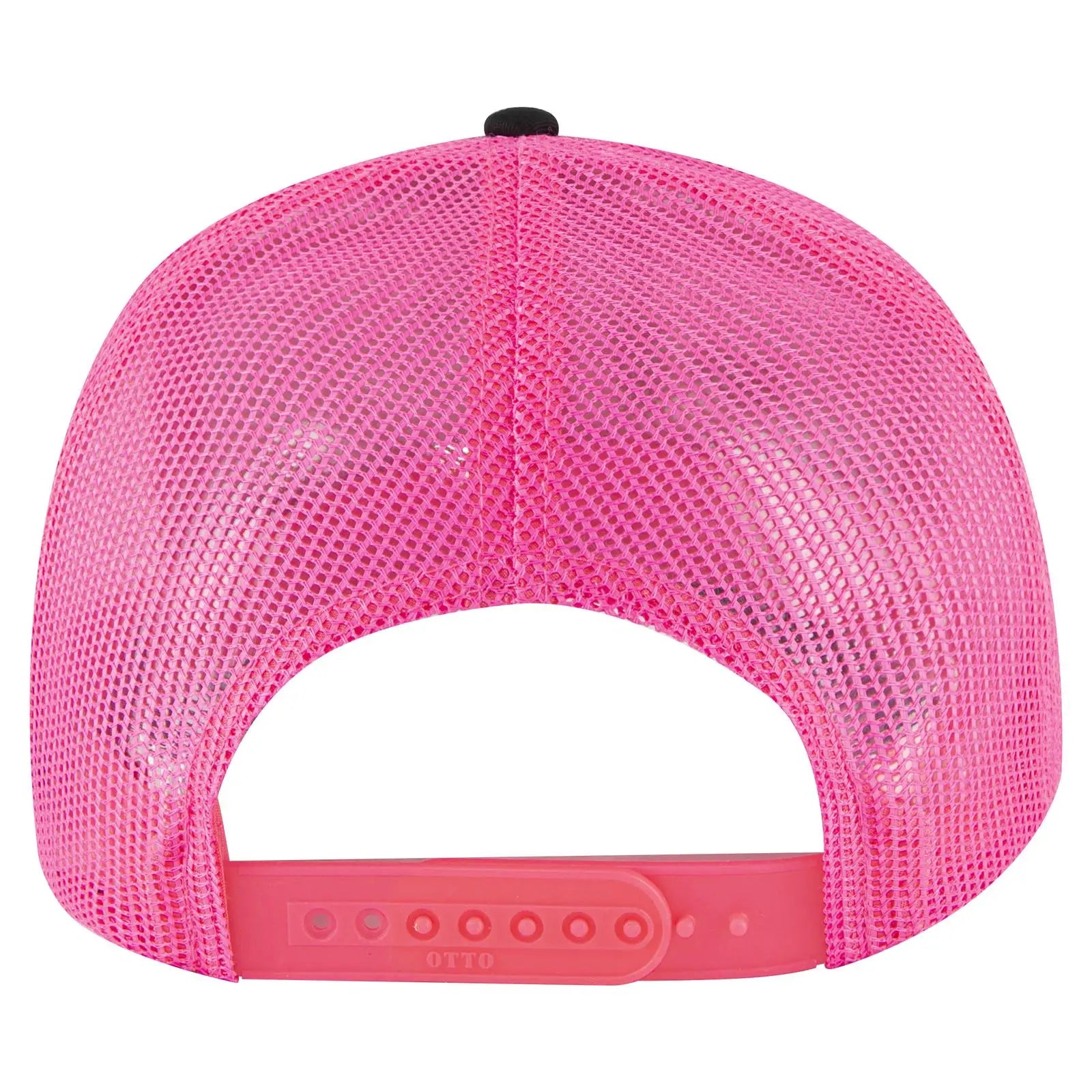 OTTO 83-473 6 Panel Low Profile Mesh Back Trucker Cap - Blk/Blk/N.Pnk - Blk/Blk/N.Pnk / 6 1/2’’ - 7 5/8’’