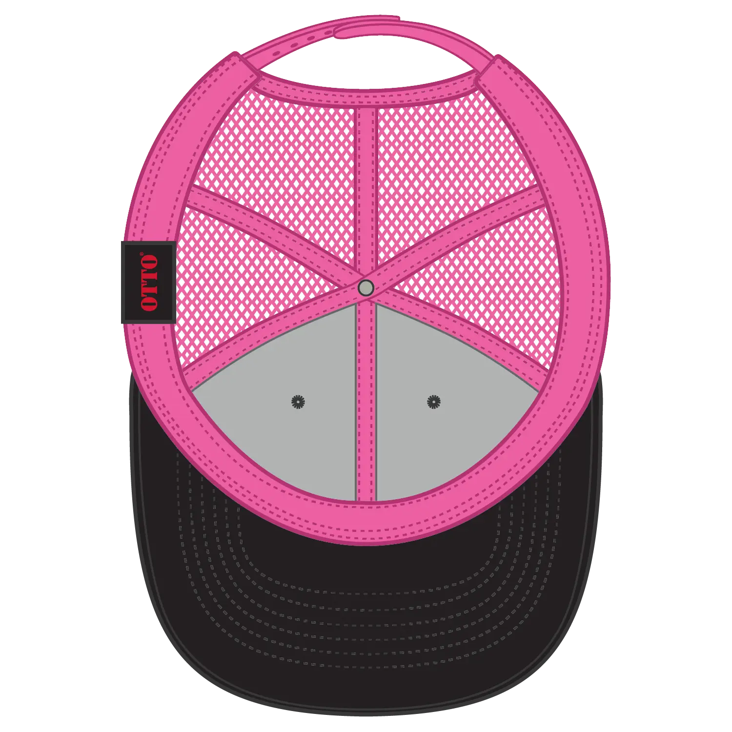 OTTO 83-473 6 Panel Low Profile Mesh Back Trucker Cap - Blk/Blk/N.Pnk - Blk/Blk/N.Pnk / 6 1/2’’ - 7 5/8’’