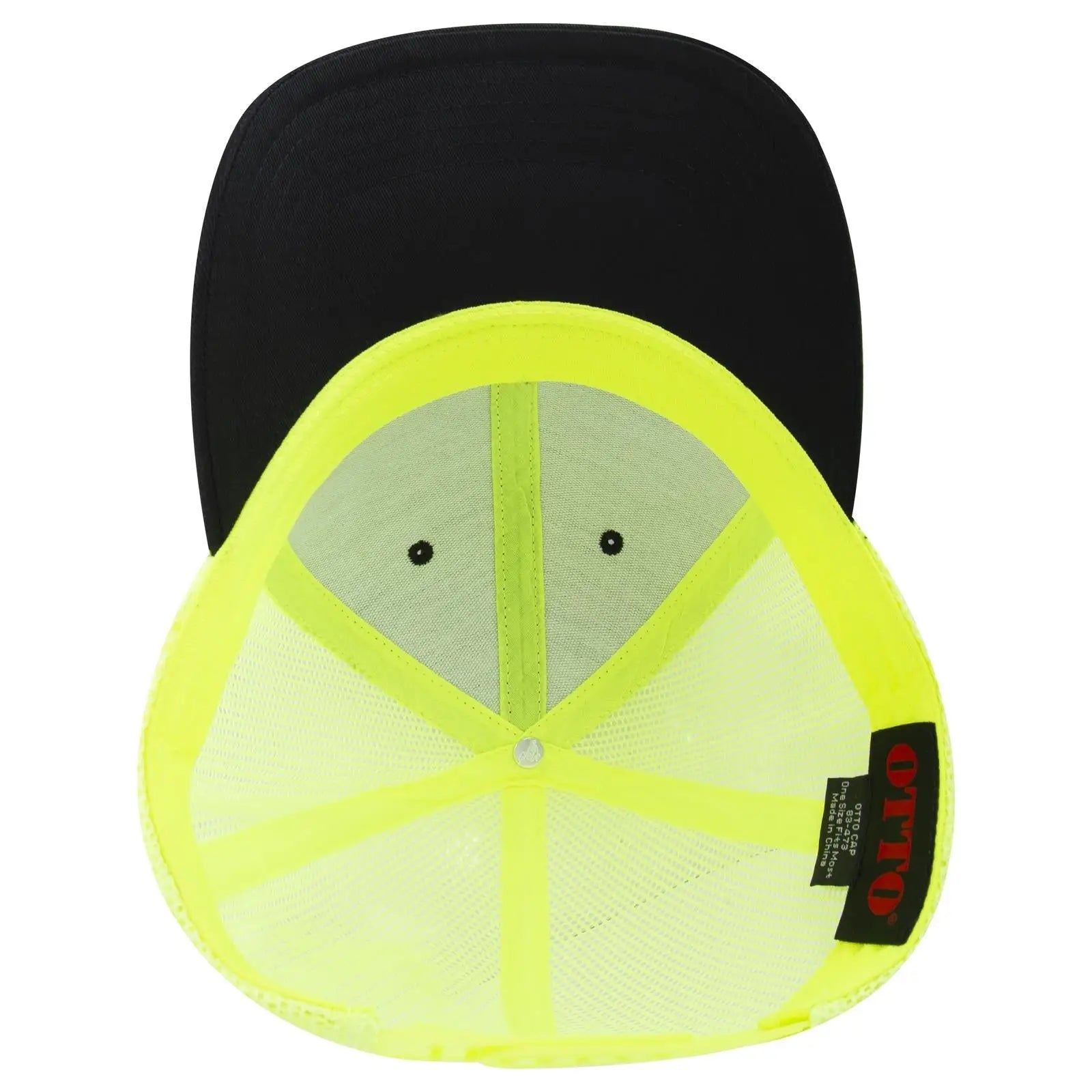 OTTO 83-473 6 Panel Low Profile Mesh Back Trucker Cap - Blk/Blk/N.Ylw - Blk/Blk/N.Ylw / 6 1/2’’ - 7 5/8’’