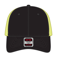 OTTO 83-473 6 Panel Low Profile Mesh Back Trucker Cap - Blk/Blk/N.Ylw - Blk/Blk/N.Ylw / 6 1/2’’ - 7 5/8’’