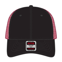 OTTO 83-473 6 Panel Low Profile Mesh Back Trucker Cap - Blk/Blk/Red - Blk/Blk/Red / 6 1/2’’ - 7 5/8’’