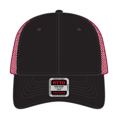 OTTO 83-473 6 Panel Low Profile Mesh Back Trucker Cap - Blk/Blk/Red - Blk/Blk/Red / 6 1/2’’ - 7 5/8’’