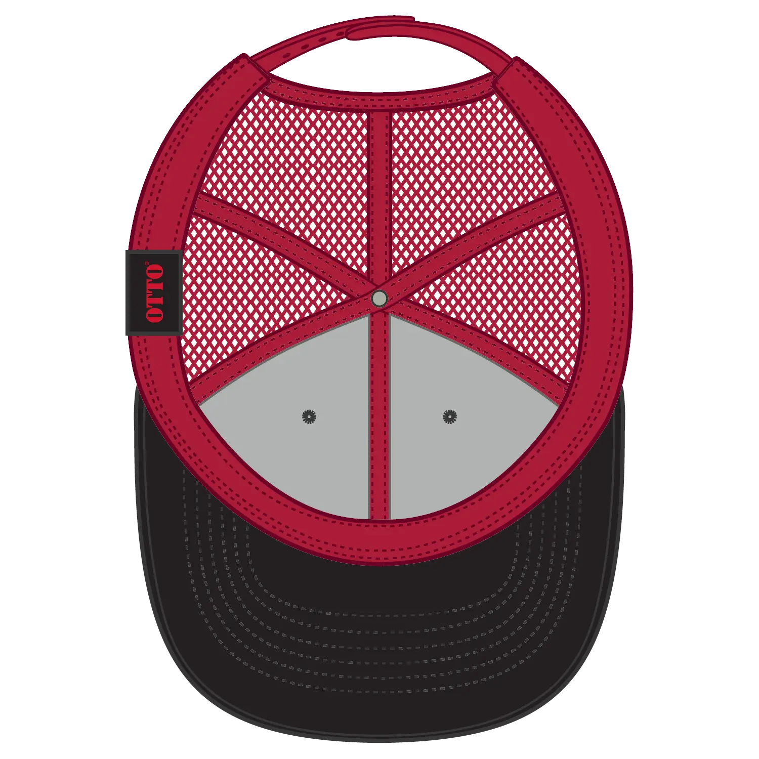 OTTO 83-473 6 Panel Low Profile Mesh Back Trucker Cap - Blk/Blk/Red - Blk/Blk/Red / 6 1/2’’ - 7 5/8’’