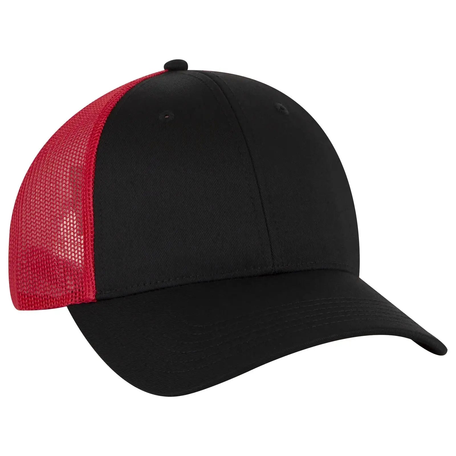 OTTO 83-473 6 Panel Low Profile Mesh Back Trucker Cap - Blk/Blk/Red - Blk/Blk/Red / 6 1/2’’ - 7 5/8’’