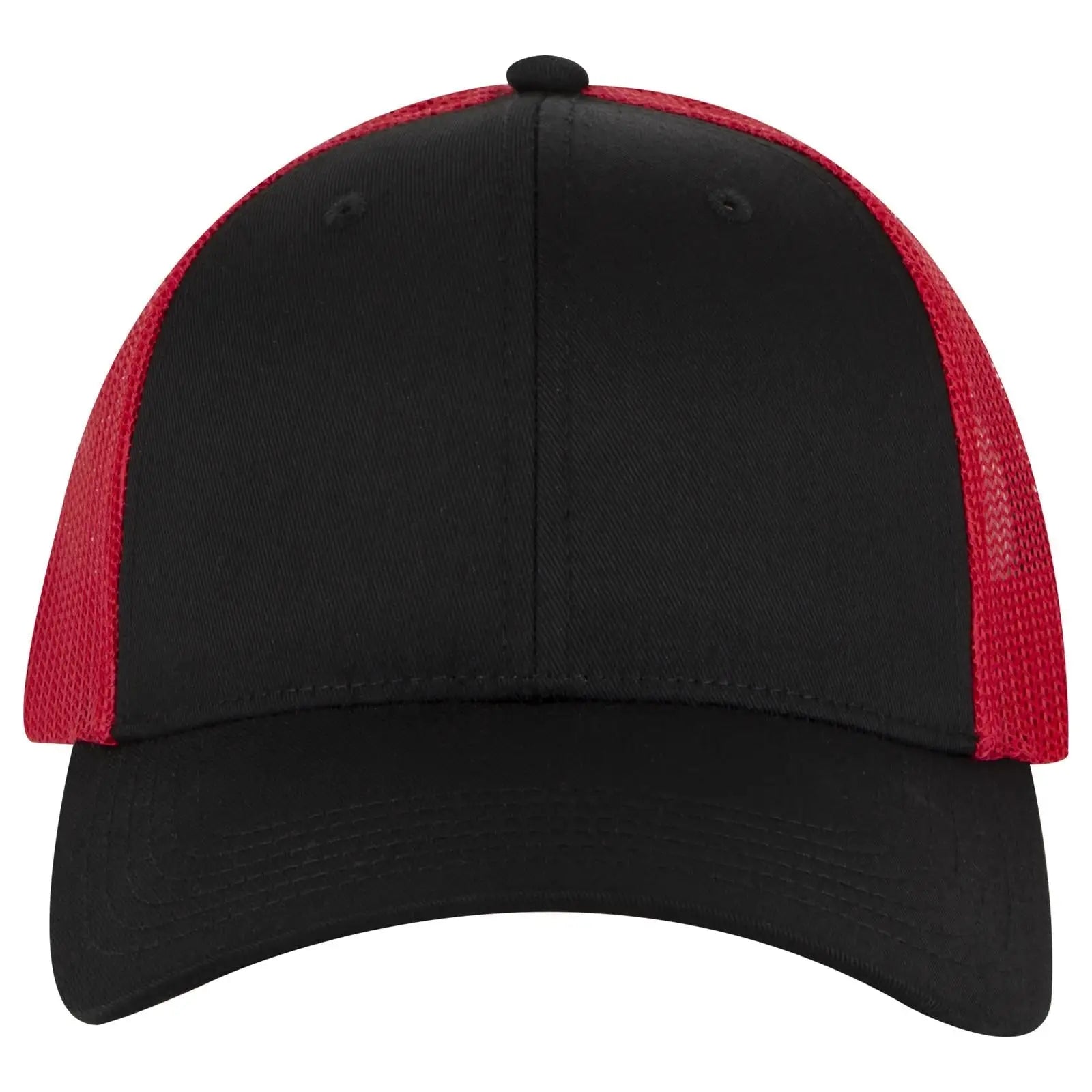 OTTO 83-473 6 Panel Low Profile Mesh Back Trucker Cap - Blk/Blk/Red - Blk/Blk/Red / 6 1/2’’ - 7 5/8’’