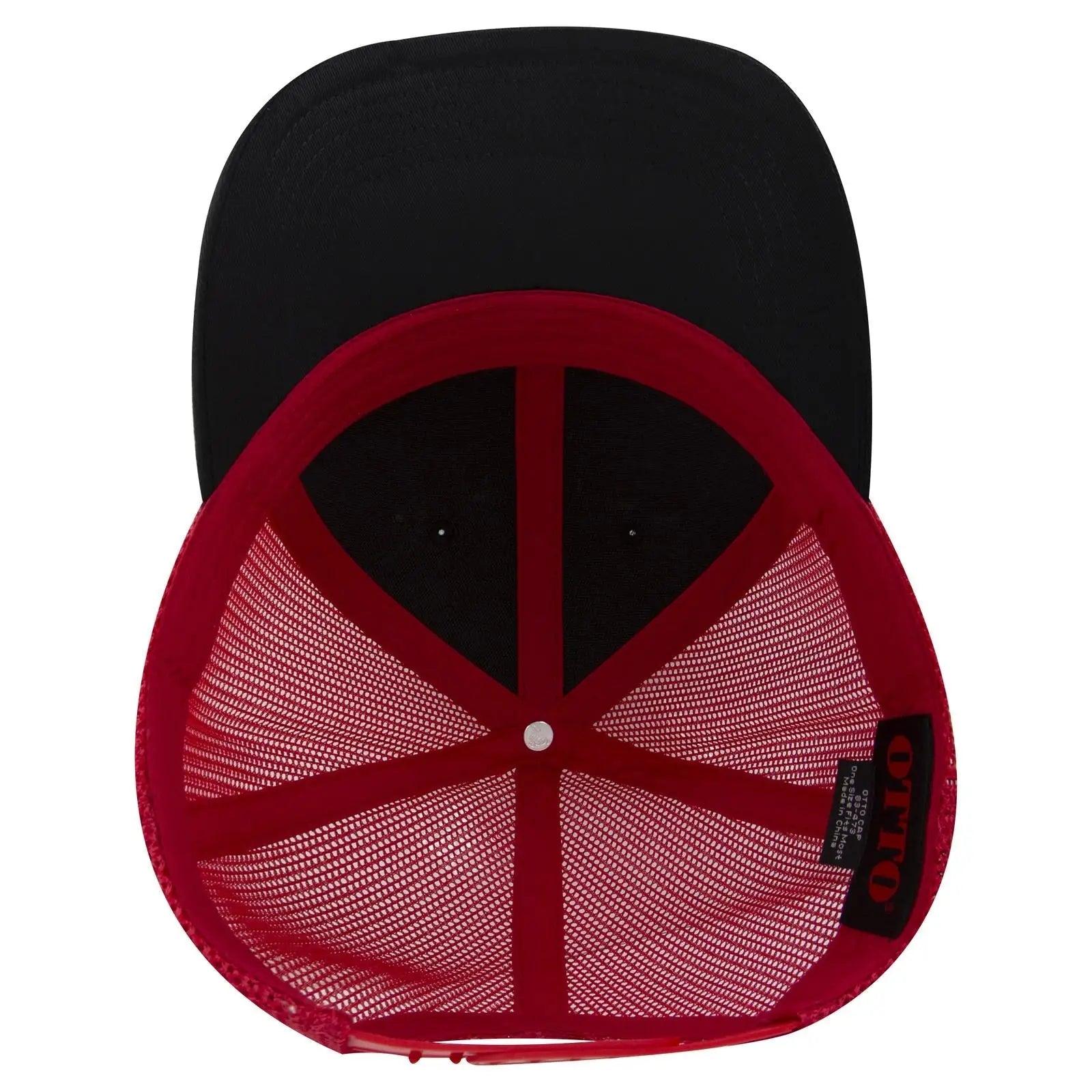 OTTO 83-473 6 Panel Low Profile Mesh Back Trucker Cap - Blk/Blk/Red - Blk/Blk/Red / 6 1/2’’ - 7 5/8’’