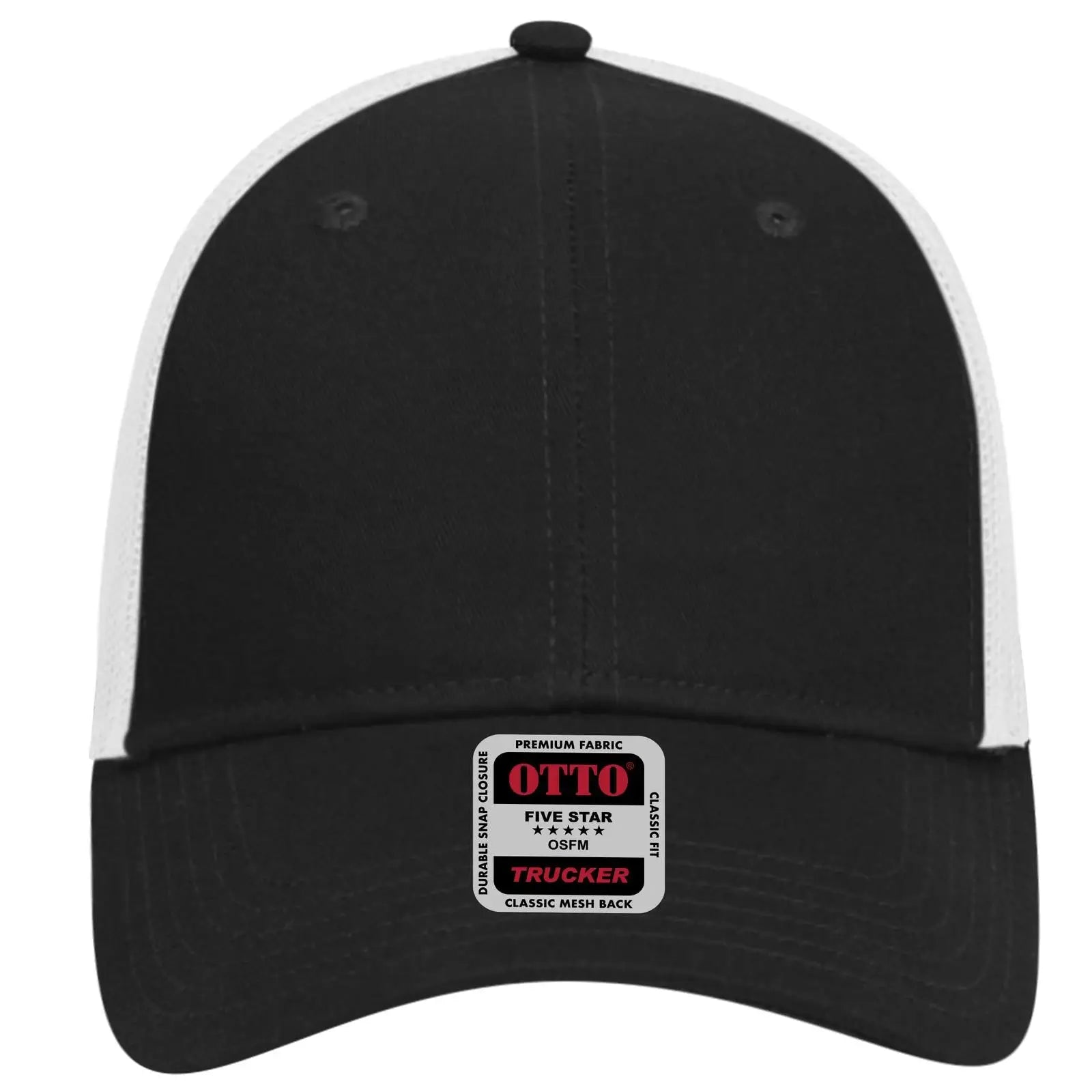 OTTO 83-473 6 Panel Low Profile Mesh Back Trucker Cap - Blk/Blk/Wht - Blk/Blk/Wht / 6 1/2’’ - 7 5/8’’