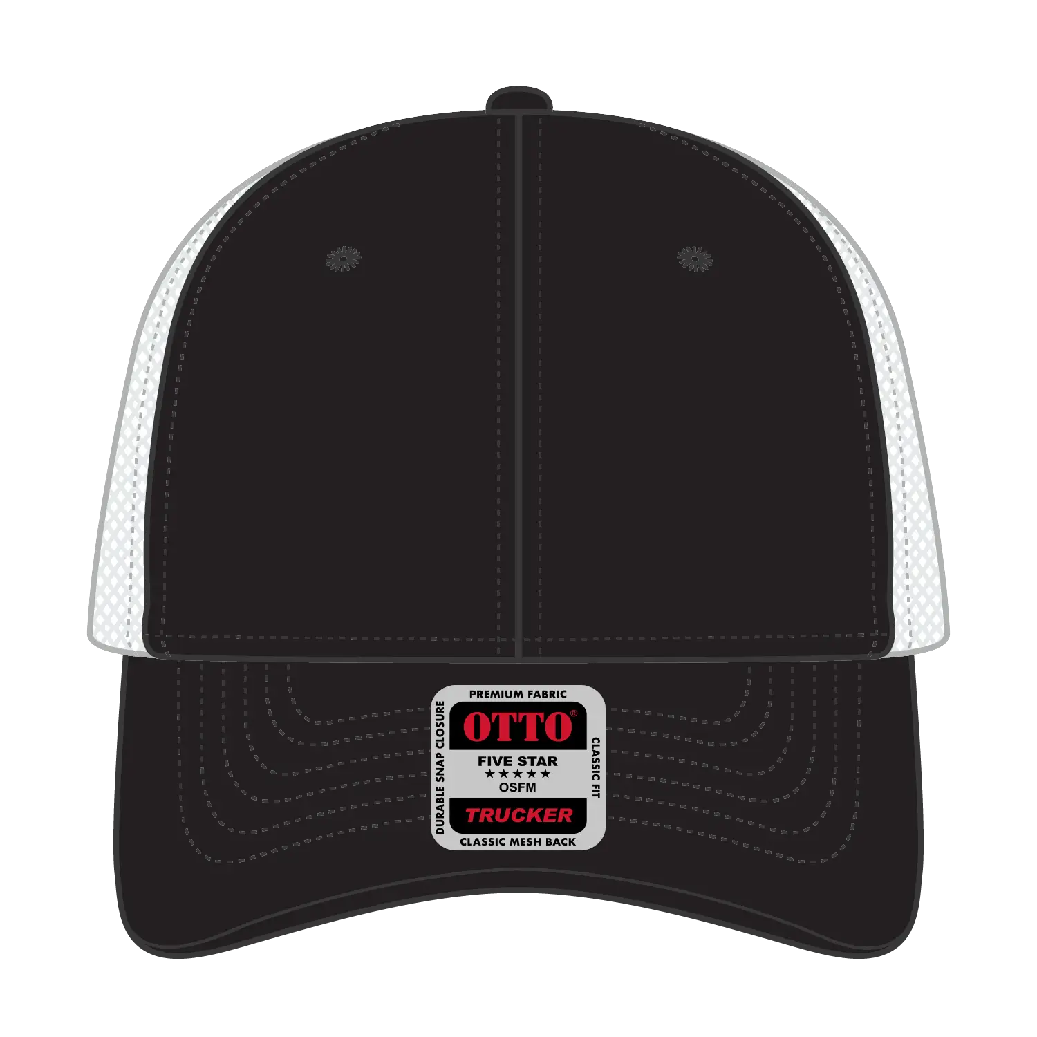 OTTO 83-473 6 Panel Low Profile Mesh Back Trucker Cap - Blk/Blk/Wht - Blk/Blk/Wht / 6 1/2’’ - 7 5/8’’