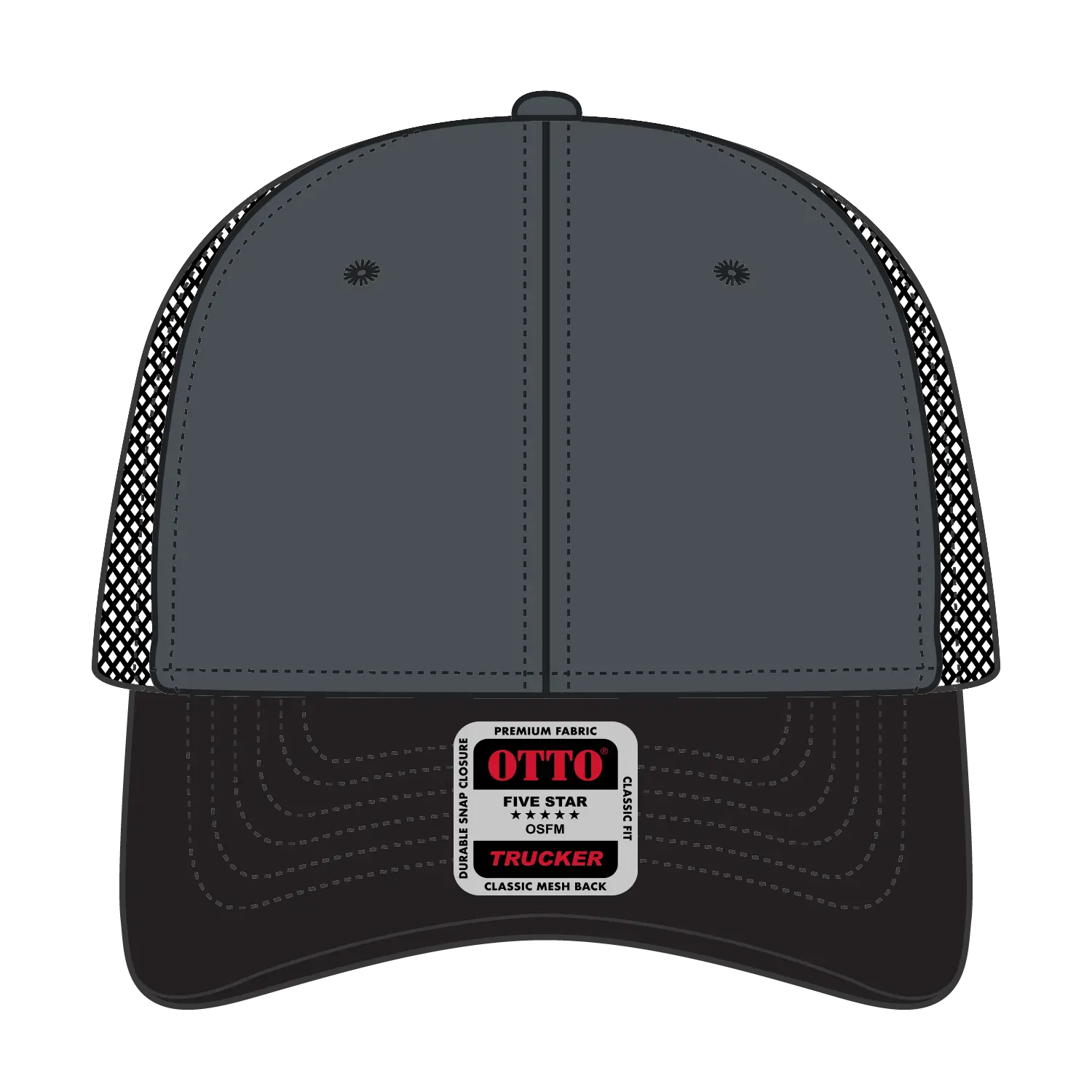 OTTO 83-473 6 Panel Low Profile Mesh Back Trucker Cap - Blk/Ch.Gry/Blk - Blk/Ch.Gry/Blk / 6 1/2’’ - 7 5/8’’