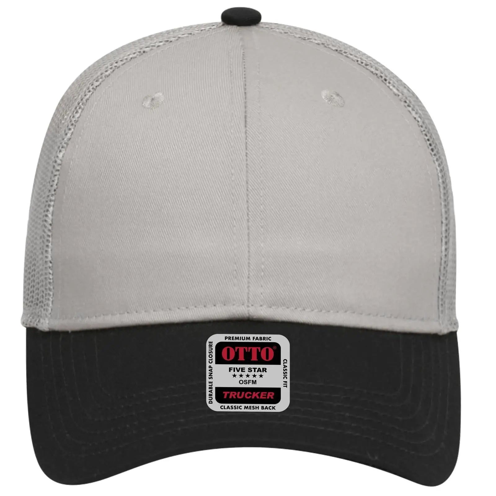 OTTO 83-473 6 Panel Low Profile Mesh Back Trucker Cap - Blk/Gry - Blk/Gry / 6 1/2’’ - 7 5/8’’