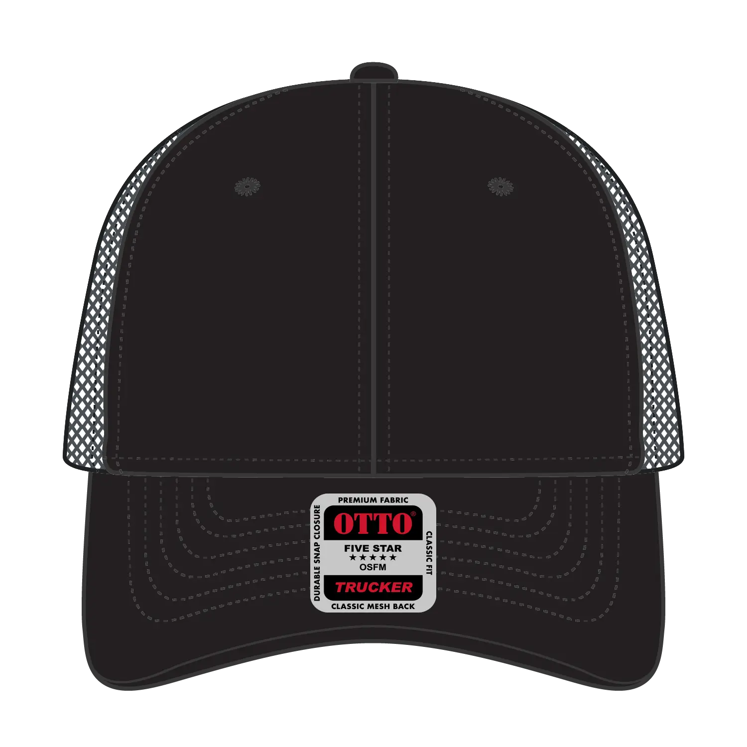 OTTO 83-473 6 Panel Low Profile Mesh Back Trucker Cap - Blk/Gry - Blk/Gry / 6 1/2’’ - 7 5/8’’