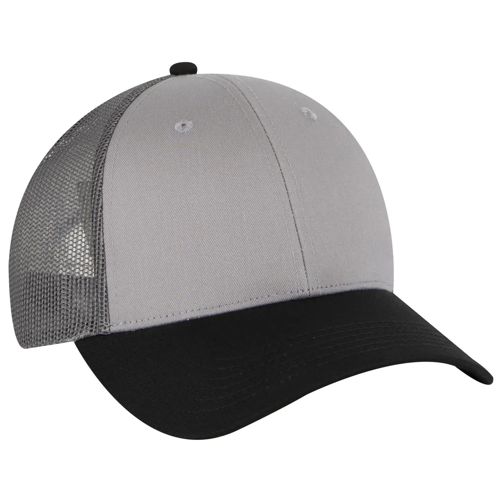 OTTO 83-473 6 Panel Low Profile Mesh Back Trucker Cap - Blk/Gry/Ch.Gry - Blk/Gry/Ch.Gry / 6 1/2’’ - 7 5/8’’
