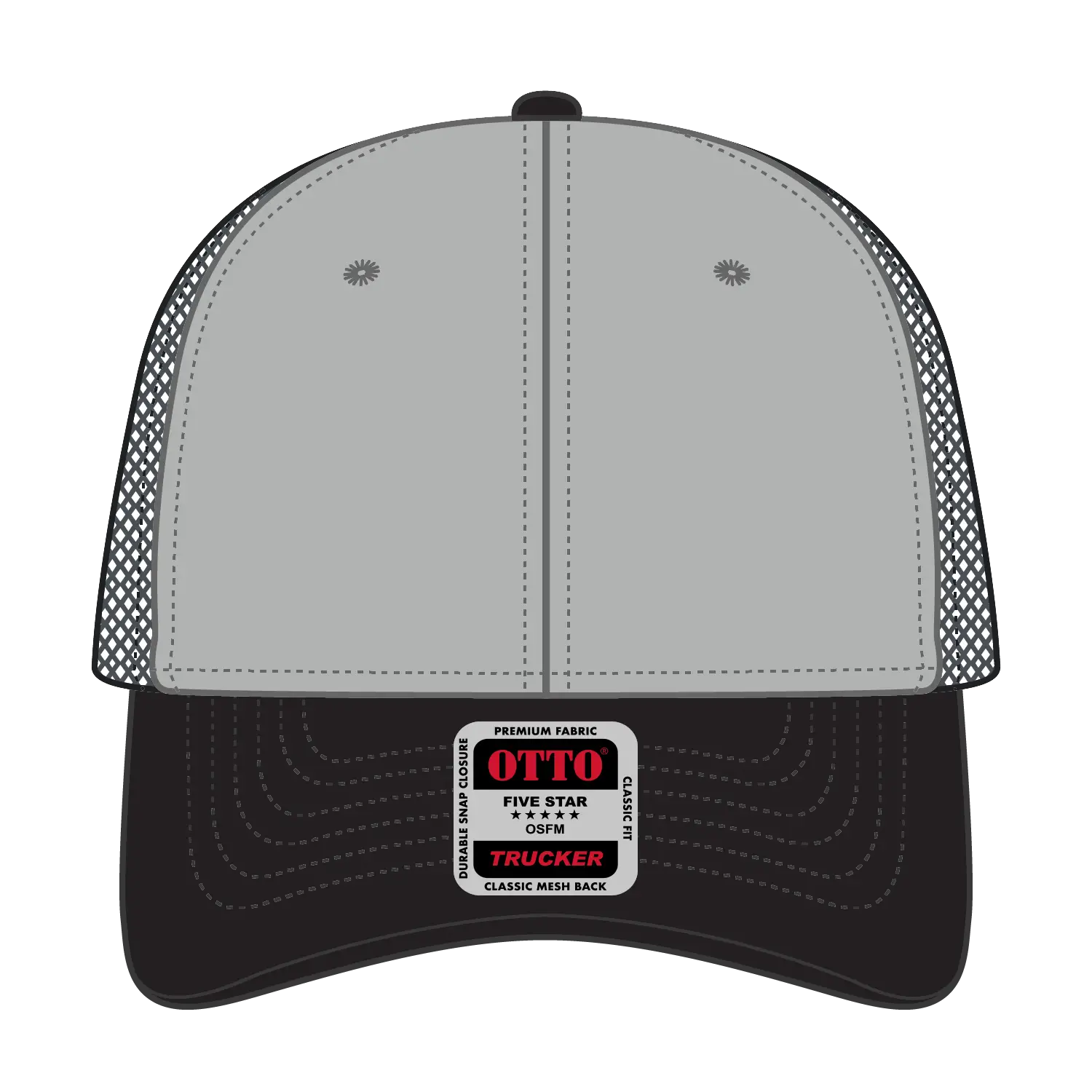 OTTO 83-473 6 Panel Low Profile Mesh Back Trucker Cap - Blk/Gry/Ch.Gry - Blk/Gry/Ch.Gry / 6 1/2’’ - 7 5/8’’