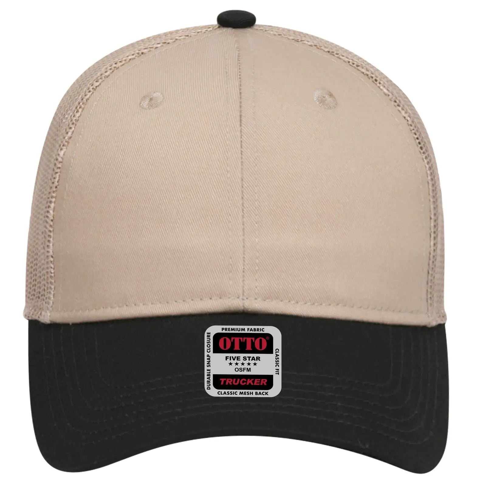 OTTO 83-473 6 Panel Low Profile Mesh Back Trucker Cap - Blk/Kha - Blk/Kha / 6 1/2’’ - 7 5/8’’
