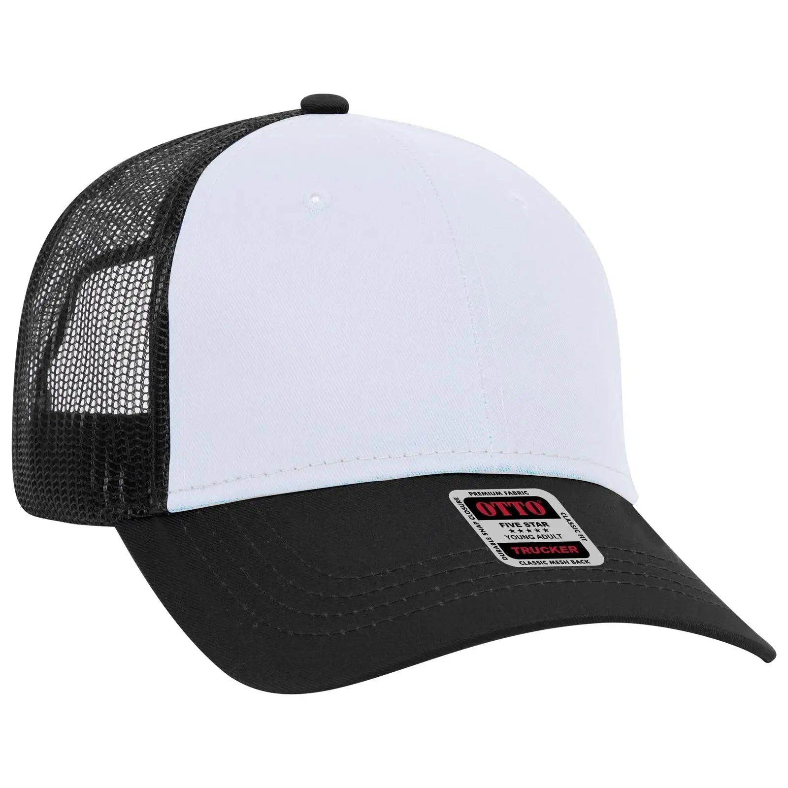 OTTO 83-473 6 Panel Low Profile Mesh Back Trucker Cap - Blk/Wht/Blk