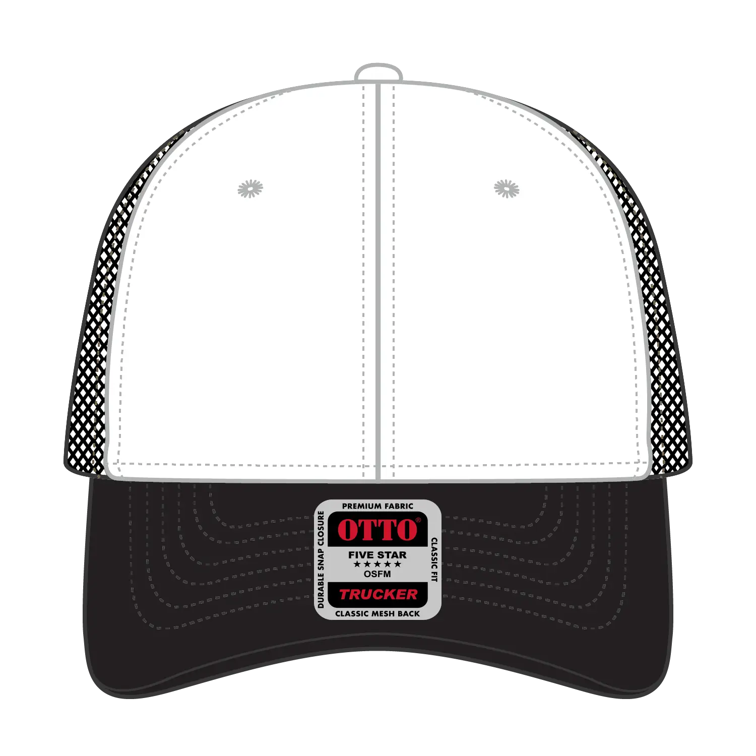 OTTO 83-473 6 Panel Low Profile Mesh Back Trucker Cap - Blk/Wht/Blk - Blk/Wht/Blk / 6 1/2’’ - 7 5/8’’
