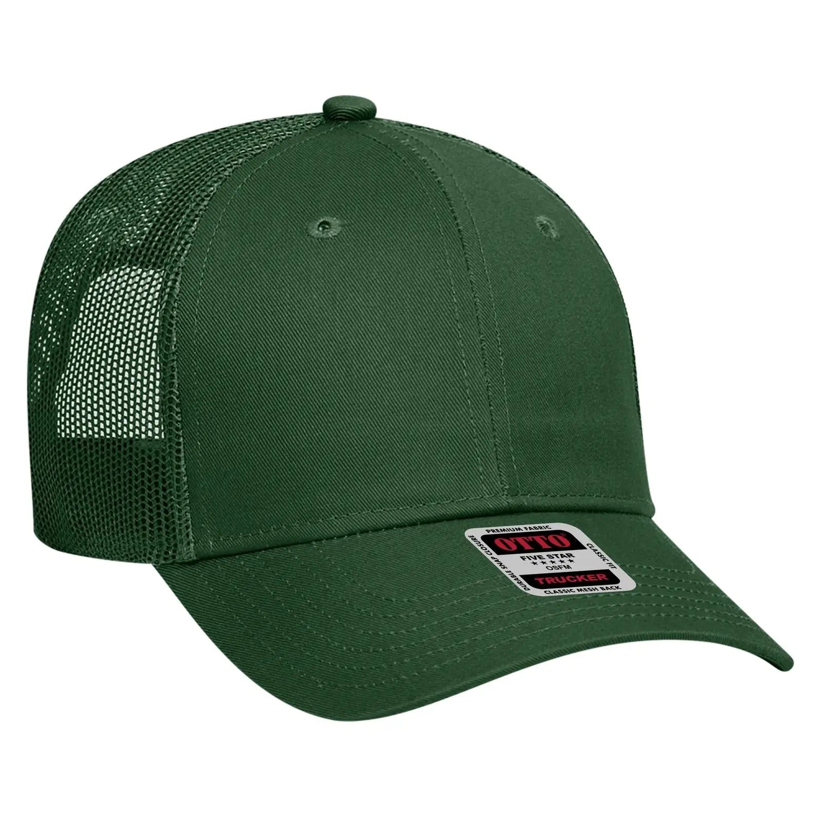 OTTO 83-473 6 Panel Low Profile Mesh Back Trucker Cap - Dk. Green - Dk. Green / 6 1/2’’ - 7 5/8’’