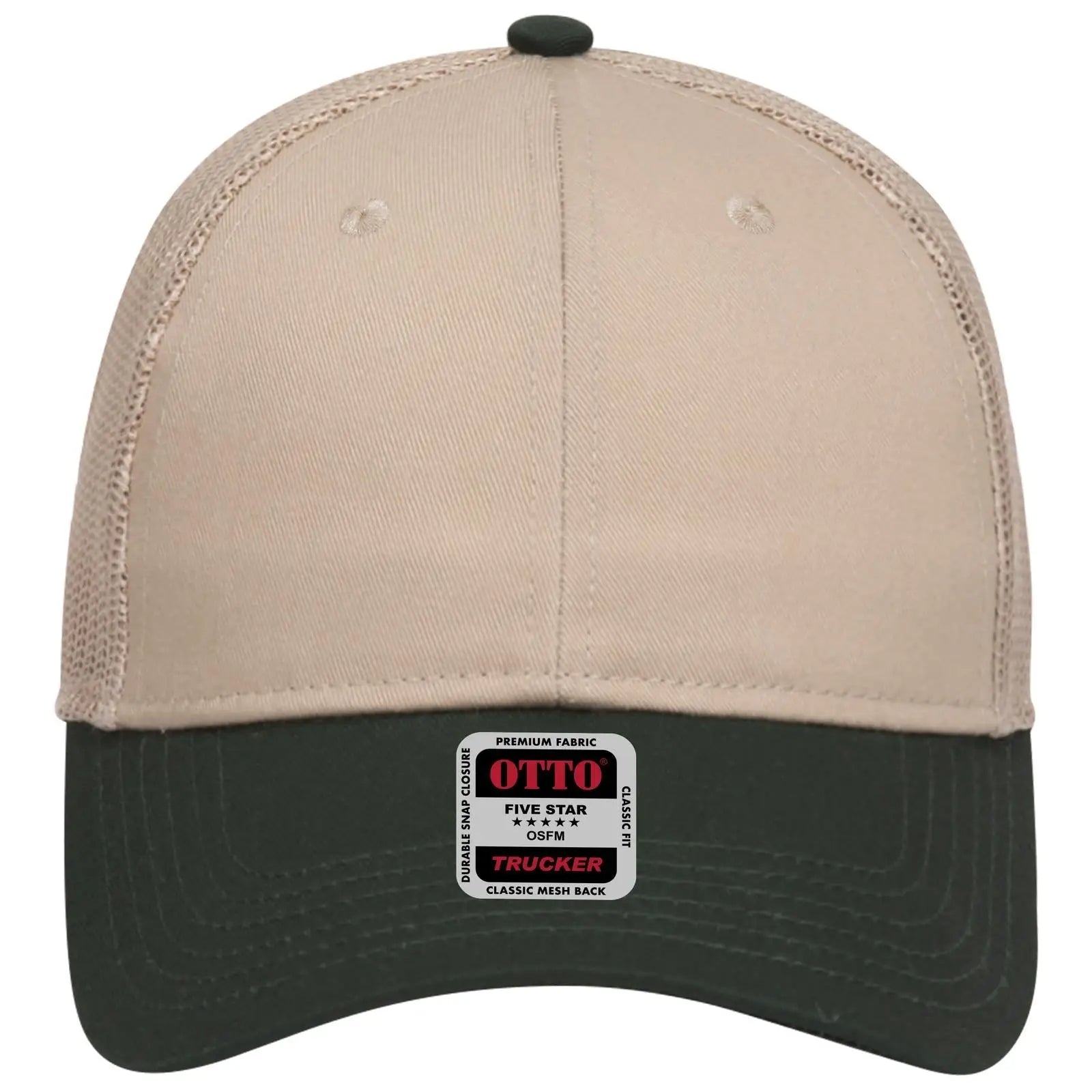 OTTO 83-473 6 Panel Low Profile Mesh Back Trucker Cap - Dk.Grn/Kha - Dk.Grn/Kha / 6 1/2’’ - 7 5/8’’