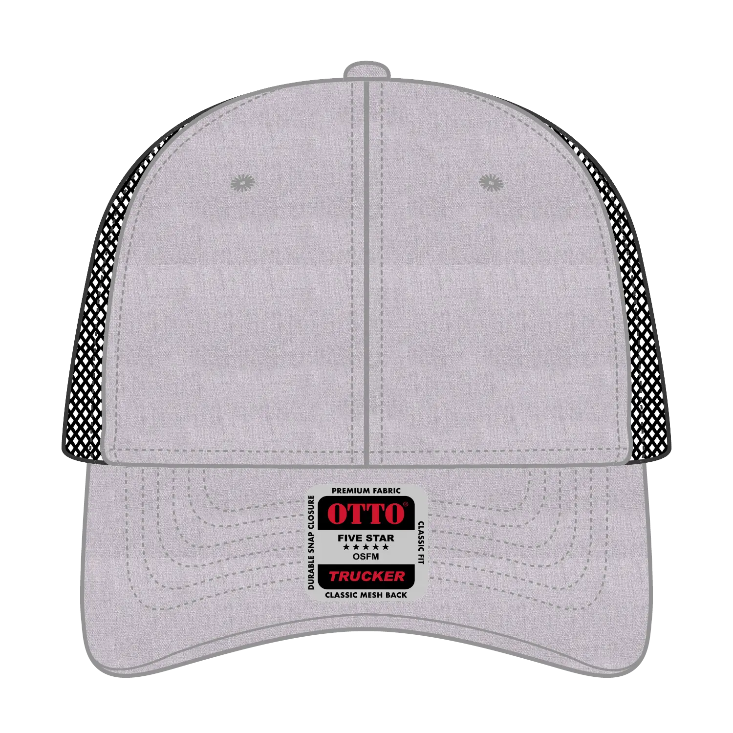 OTTO 83-473 6 Panel Low Profile Mesh Back Trucker Cap - H. Gry/H. Gry/Blk - H. Gry/H. Gry/Blk / 6 1/2’’ - 7 5/8’’