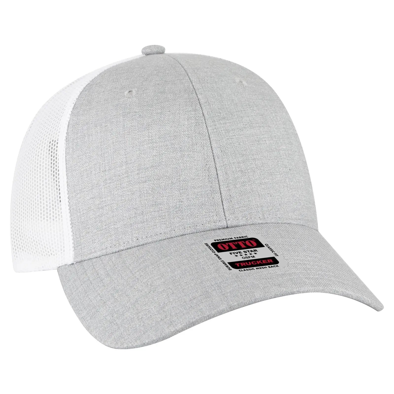 OTTO 83-473 6 Panel Low Profile Mesh Back Trucker Cap - H. Gry/H. Gry/Wht - H. Gry/H. Gry/Wht / 6 1/2’’ - 7 5/8’’