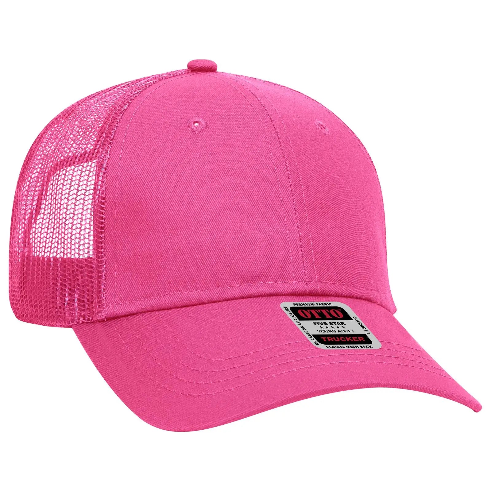 OTTO 83-473 6 Panel Low Profile Mesh Back Trucker Cap - Hot Pink