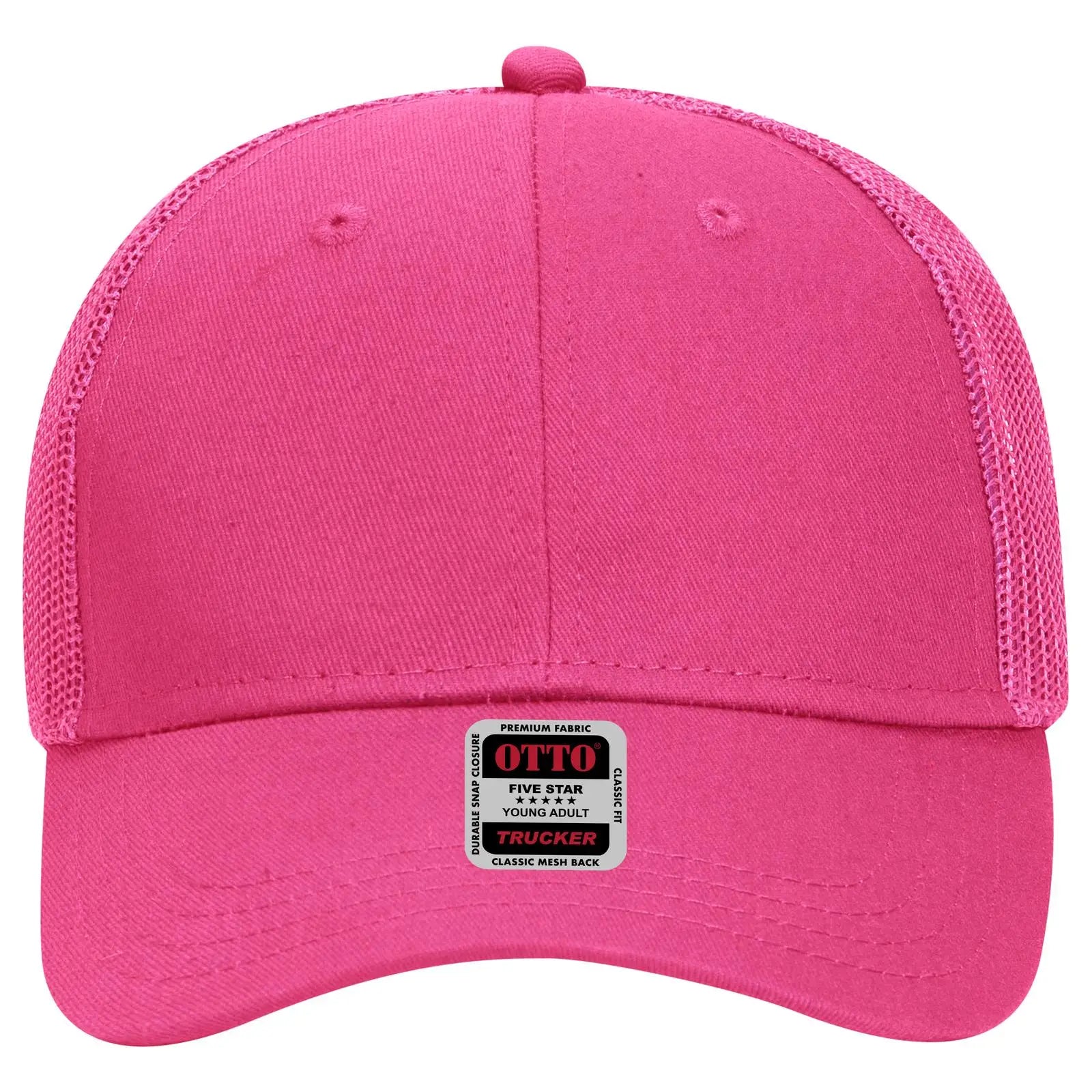 OTTO 83-473 6 Panel Low Profile Mesh Back Trucker Cap - Hot Pink