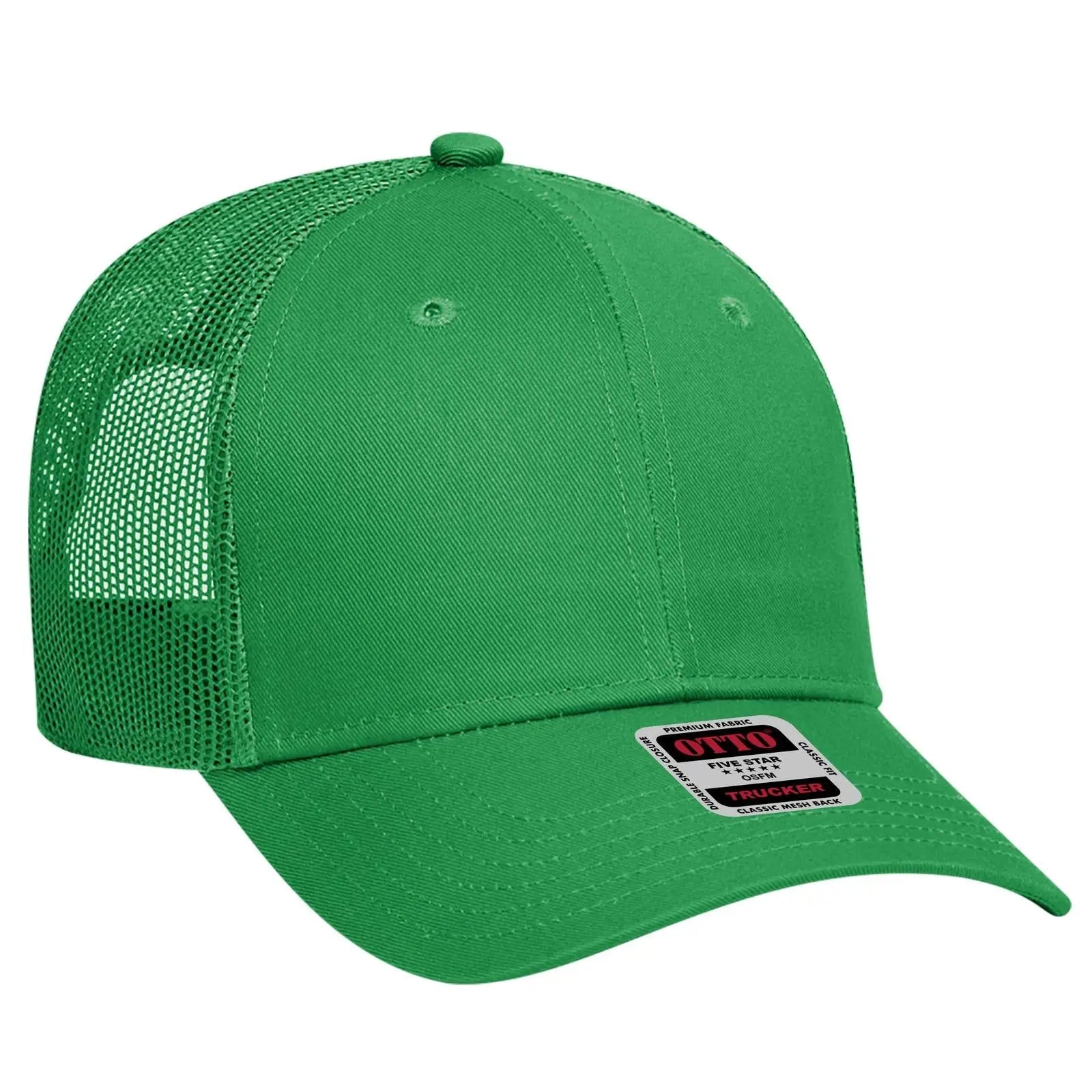 OTTO 83-473 6 Panel Low Profile Mesh Back Trucker Cap - Kelly - Kelly / 6 1/2’’ - 7 5/8’’