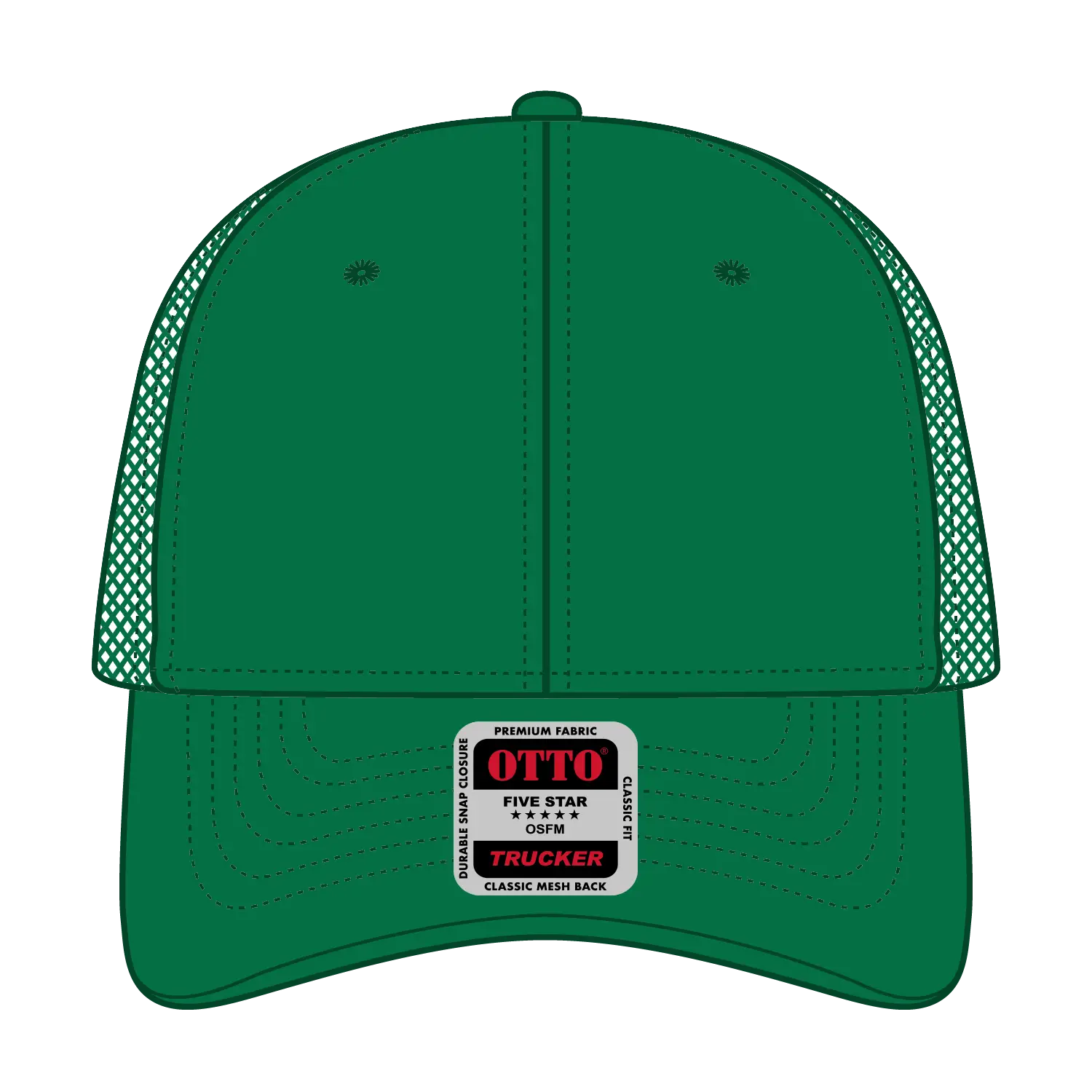 OTTO 83-473 6 Panel Low Profile Mesh Back Trucker Cap - Kelly - Kelly / 6 1/2’’ - 7 5/8’’