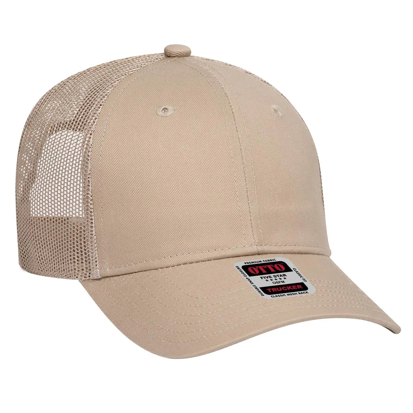 OTTO 83-473 6 Panel Low Profile Mesh Back Trucker Cap - Khaki - Khaki / 6 1/2’’ - 7 5/8’’