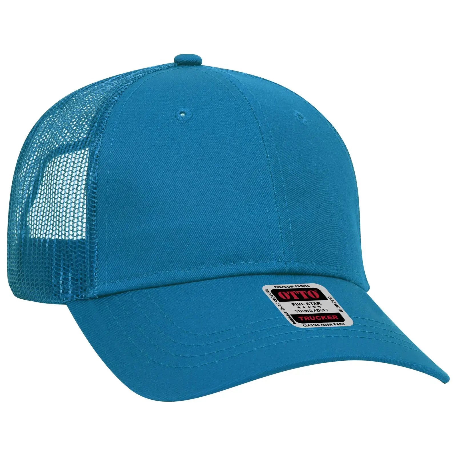 OTTO 83-473 6 Panel Low Profile Mesh Back Trucker Cap - Lake Blue