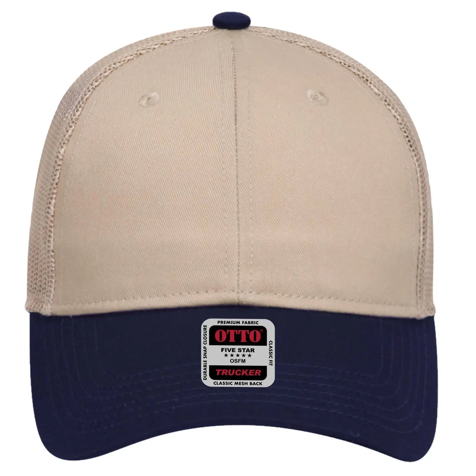 OTTO 83-473 6 Panel Low Profile Mesh Back Trucker Cap - Nvy/Kha - Nvy/Kha / 6 1/2’’ - 7 5/8’’
