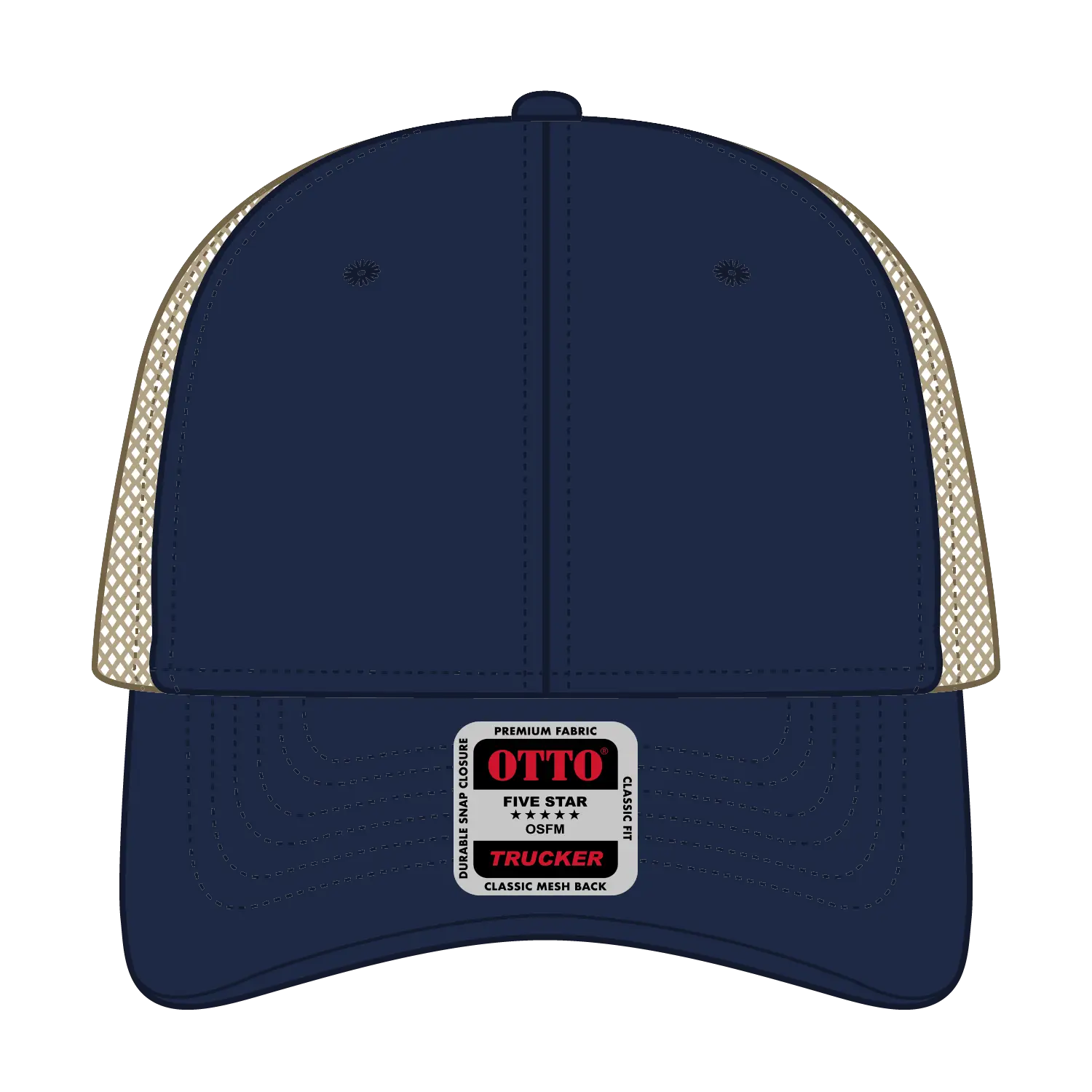 OTTO 83-473 6 Panel Low Profile Mesh Back Trucker Cap - Nvy/Nvy/Kha - Nvy/Nvy/Kha / 6 1/2’’ - 7 5/8’’