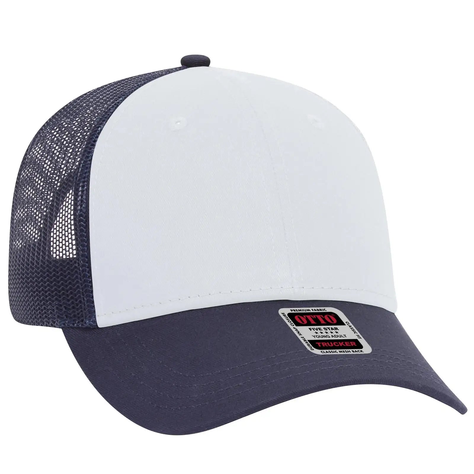 OTTO 83-473 6 Panel Low Profile Mesh Back Trucker Cap - Nvy/Wht/Nvy