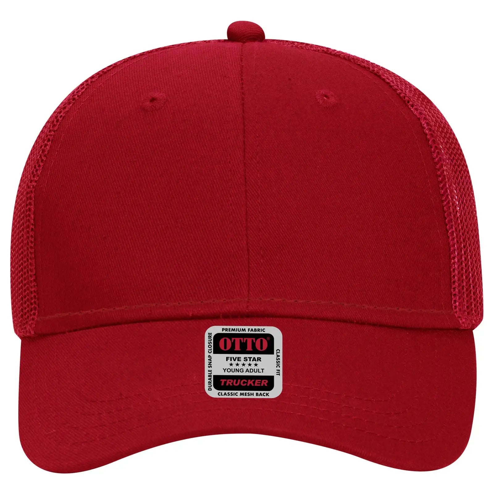OTTO 83-473 6 Panel Low Profile Mesh Back Trucker Cap - Red