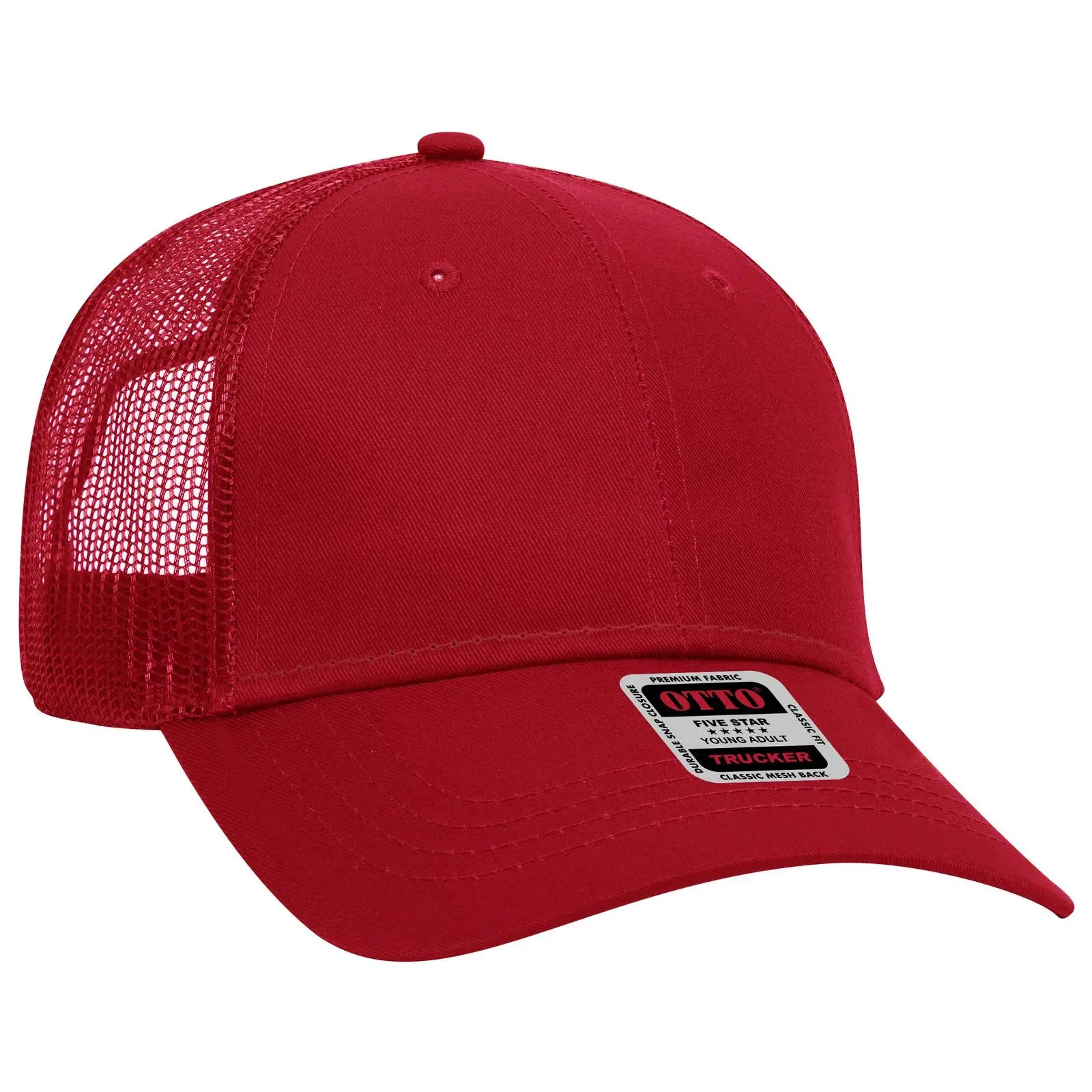 OTTO 83-473 6 Panel Low Profile Mesh Back Trucker Cap - Red