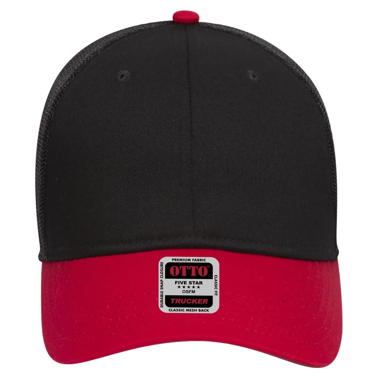 OTTO 83-473 6 Panel Low Profile Mesh Back Trucker Cap - Red/Blk - Red/Blk / 6 1/2’’ - 7 5/8’’