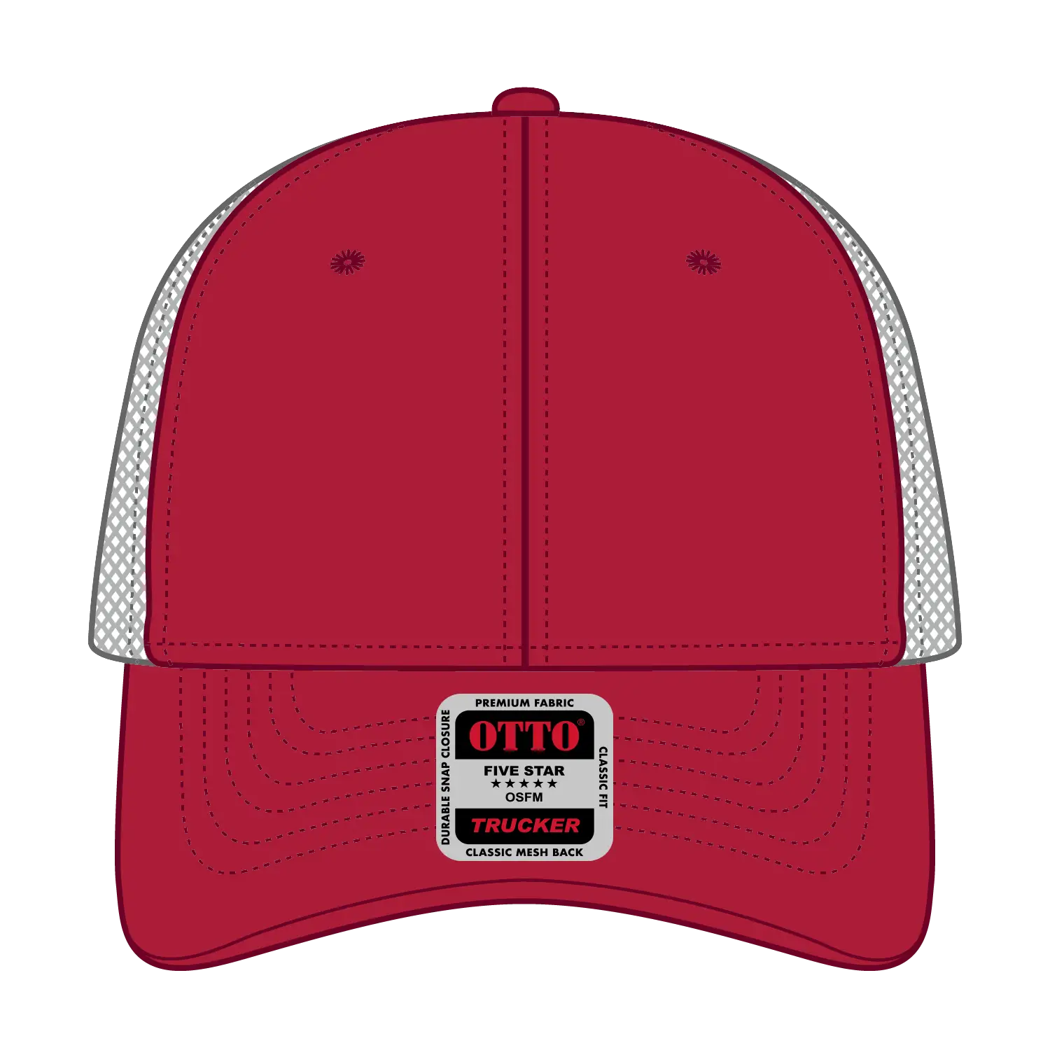 OTTO 83-473 6 Panel Low Profile Mesh Back Trucker Cap - Red/Blk - Red/Blk / 6 1/2’’ - 7 5/8’’