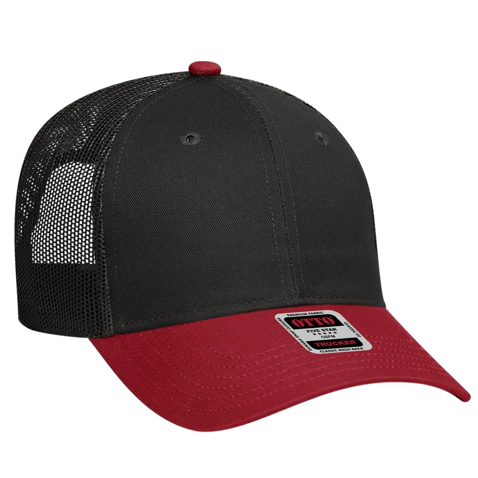 OTTO 83-473 6 Panel Low Profile Mesh Back Trucker Cap - Red/Blk - Red/Blk / 6 1/2’’ - 7 5/8’’