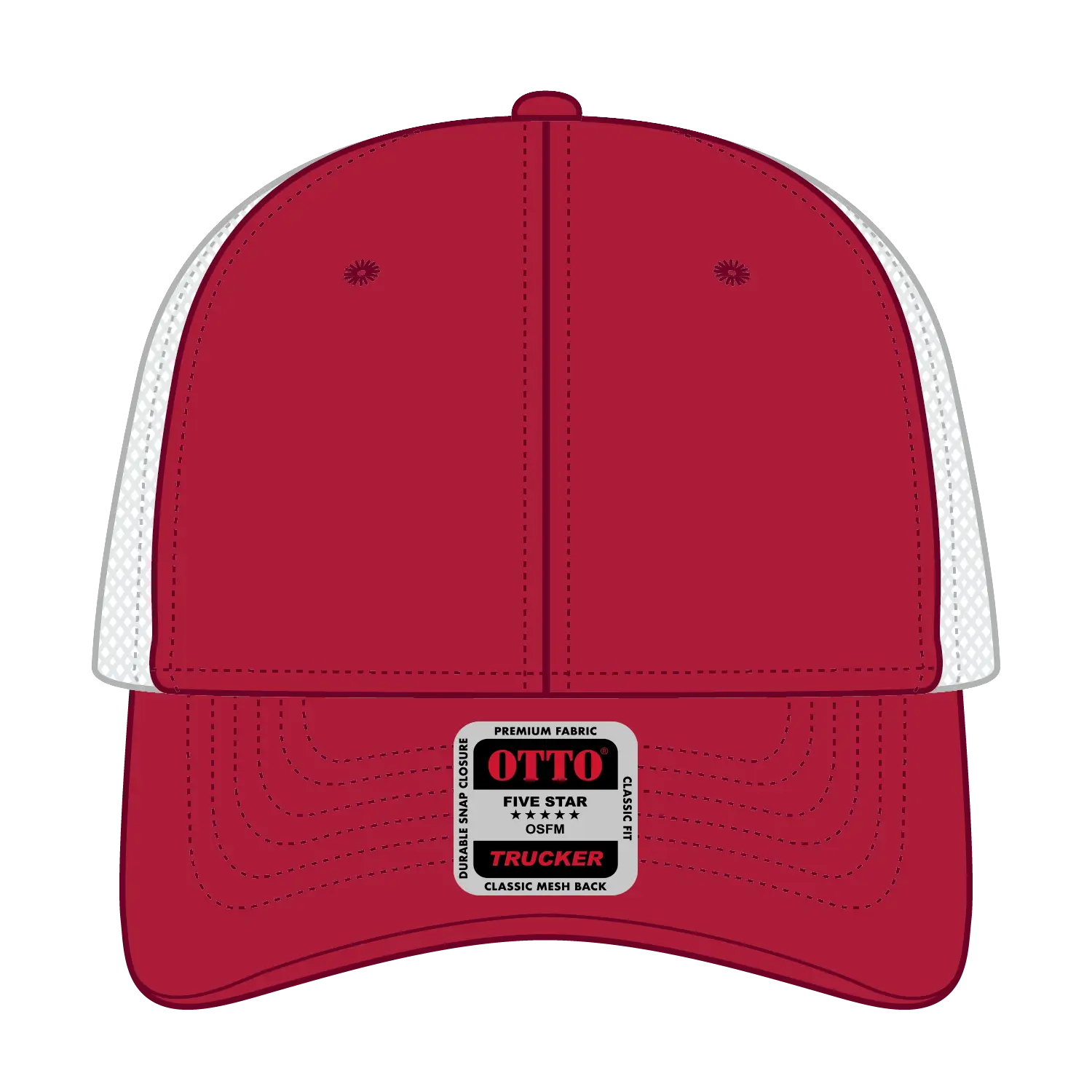 OTTO 83-473 6 Panel Low Profile Mesh Back Trucker Cap - Red/Red/Wht - Red/Red/Wht / 6 1/2’’ - 7 5/8’’